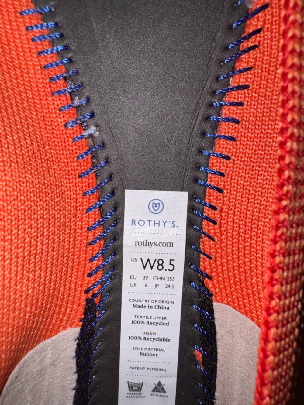 Rothy's Women's Pointed Knit Flats in Bright Orange with Blue Trim - Picture 7 of 8